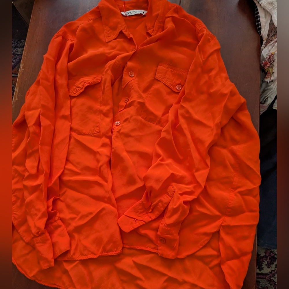 Zara Vibrant Orange Shirt with Label Detail